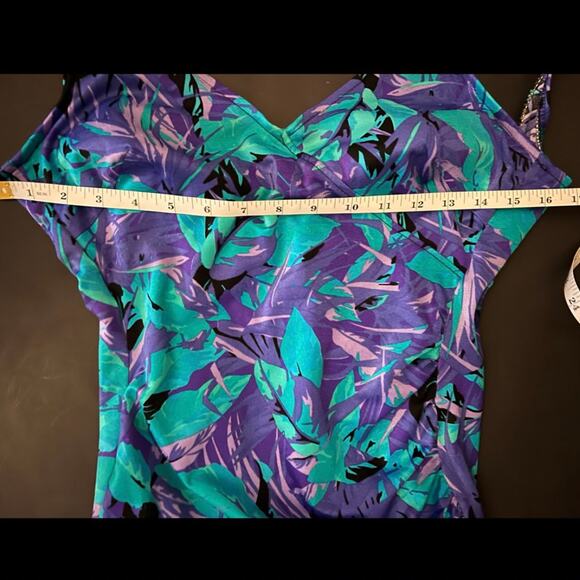 80’s Vintage Maxine Of Hollywood Purple Green Low Leg Glam Swimsuit Bathing Suit - Picture 7 of 12